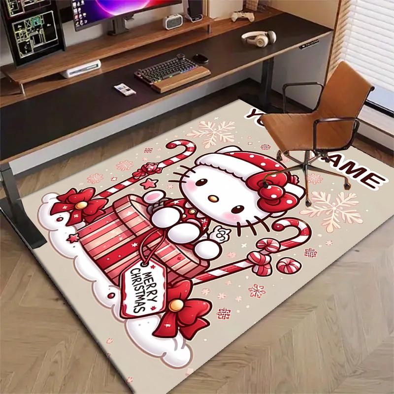 Custom HelloKitty Mat Personalized Name, Polyester Washable Indoor Entryway Rug, Gift for Christmas, Easter, Thanksgiving Day