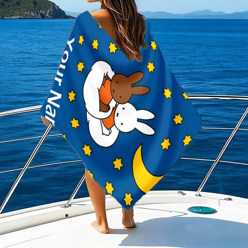 1pc Miffy3 Beach Towel with Custom Name, Beach/Swimming/Bath/Picnic/Camping Towel, Suitable for Seaside Beaches