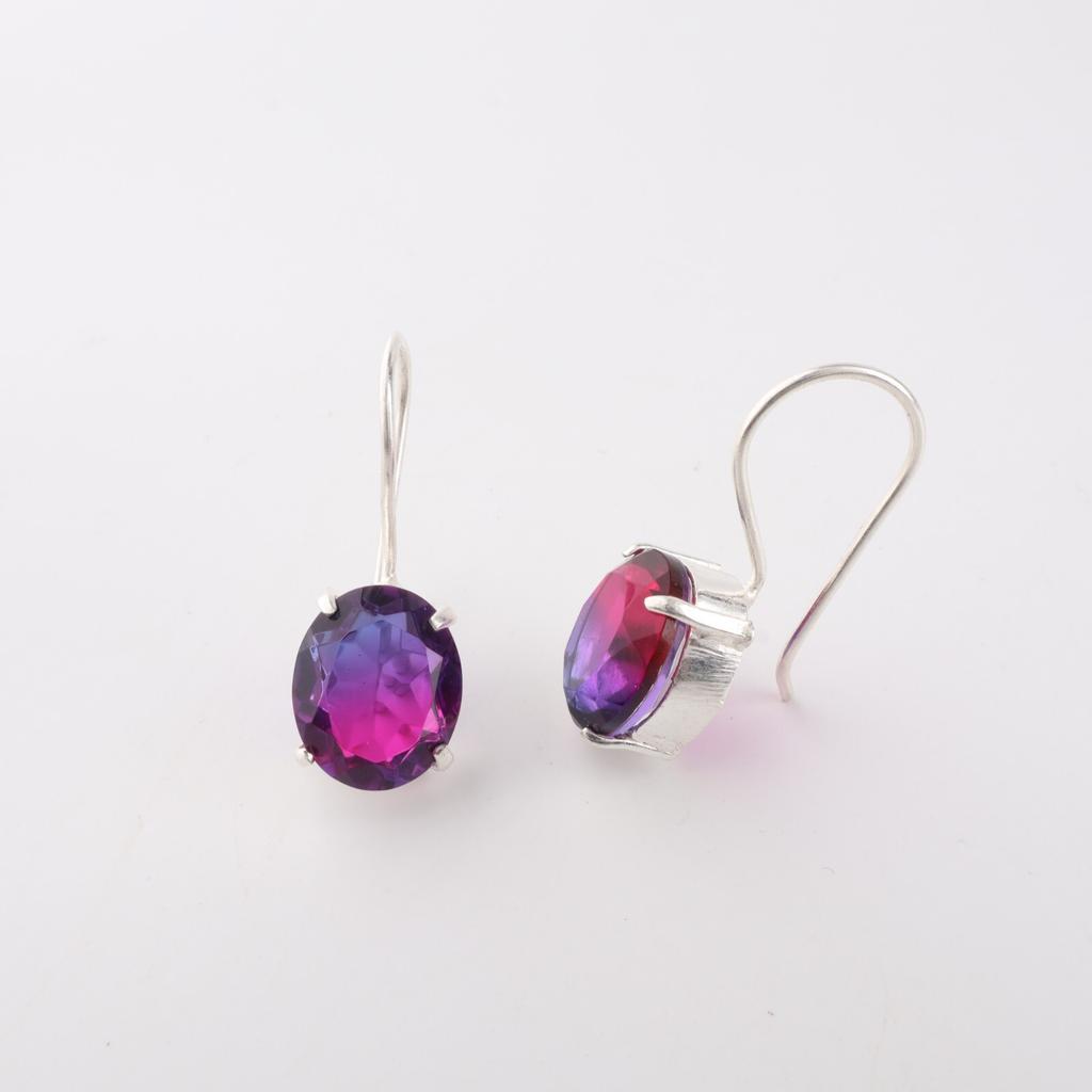 Pierre précieuse Tourmaline Melon d'Eau Argent Sterling 925 Fait Main Boucles d'oreilles Pendantes 1.05" EE-173-43