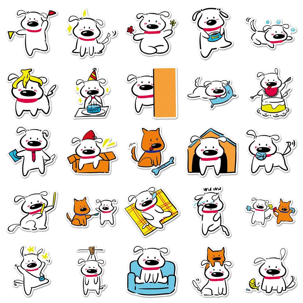 50 Cartoon-Hunde-Aufkleber: Wasserdichte, niedliche weiße Welpen-Designs für Handyhüllen