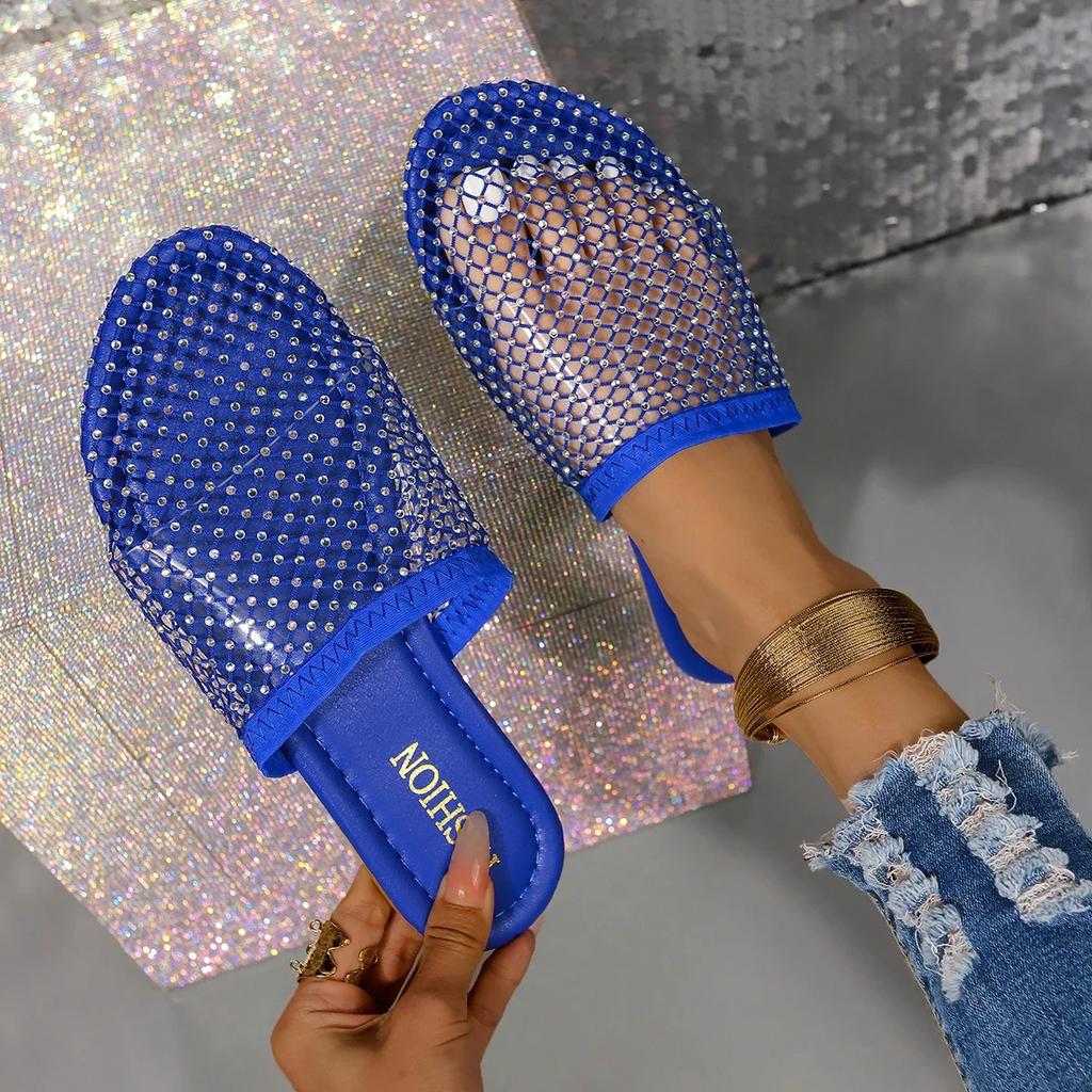 Women Flat Slippers 2024 New Summer Casual Beach Mesh Breathable Low Heels Sandals Ladies Slippers Slides