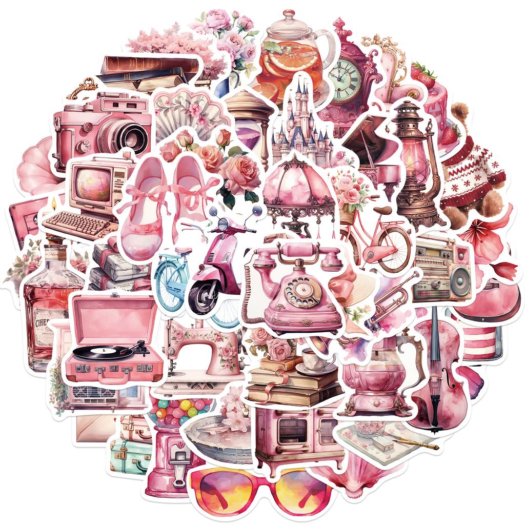 60PCS Cute Pink Girl Graffiti Stickers Aesthetic Decals for Water Bottles Laptop Scrapbook Phone Decoration Sticker Toys