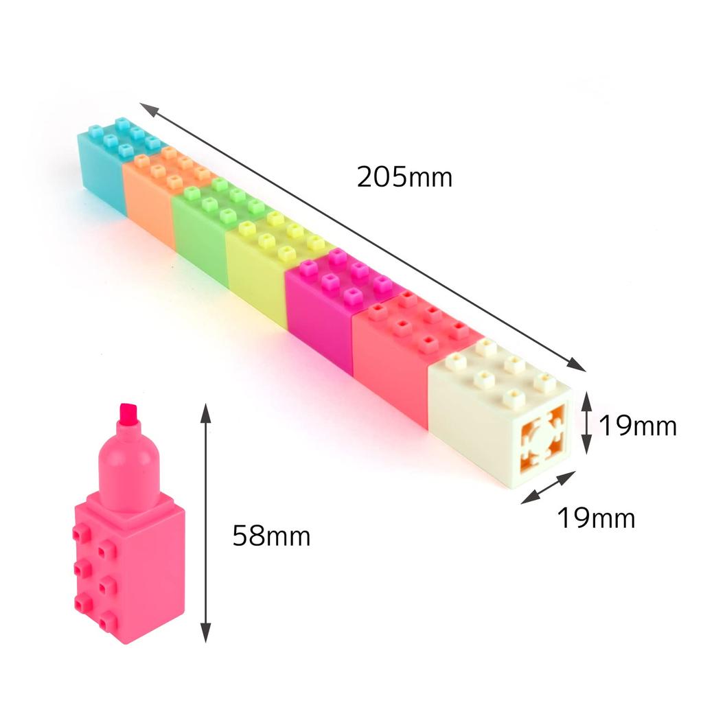Block Highlighter Marker Pens Fun Stationery Set Buildable C-JETANK - - 6-Color (Blue/Purple/Pink/Orange/Yellow/Green) Block-Style Highlighters!