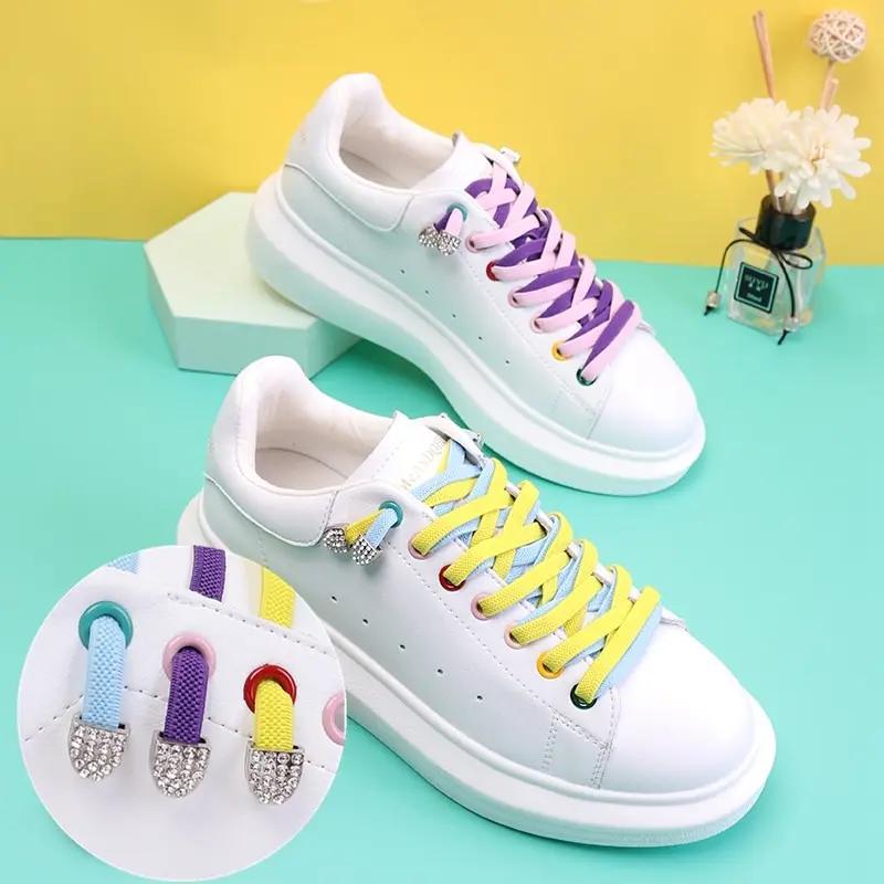 4 Stück/1 Set Diamant Metall Schnürsenkelspitzen Kopf Kein Binden Schnürsenkel Zubehör DIY Sneaker Metall Schnürsenkelverschluss Schnallen-Sets für Männer und Frauen