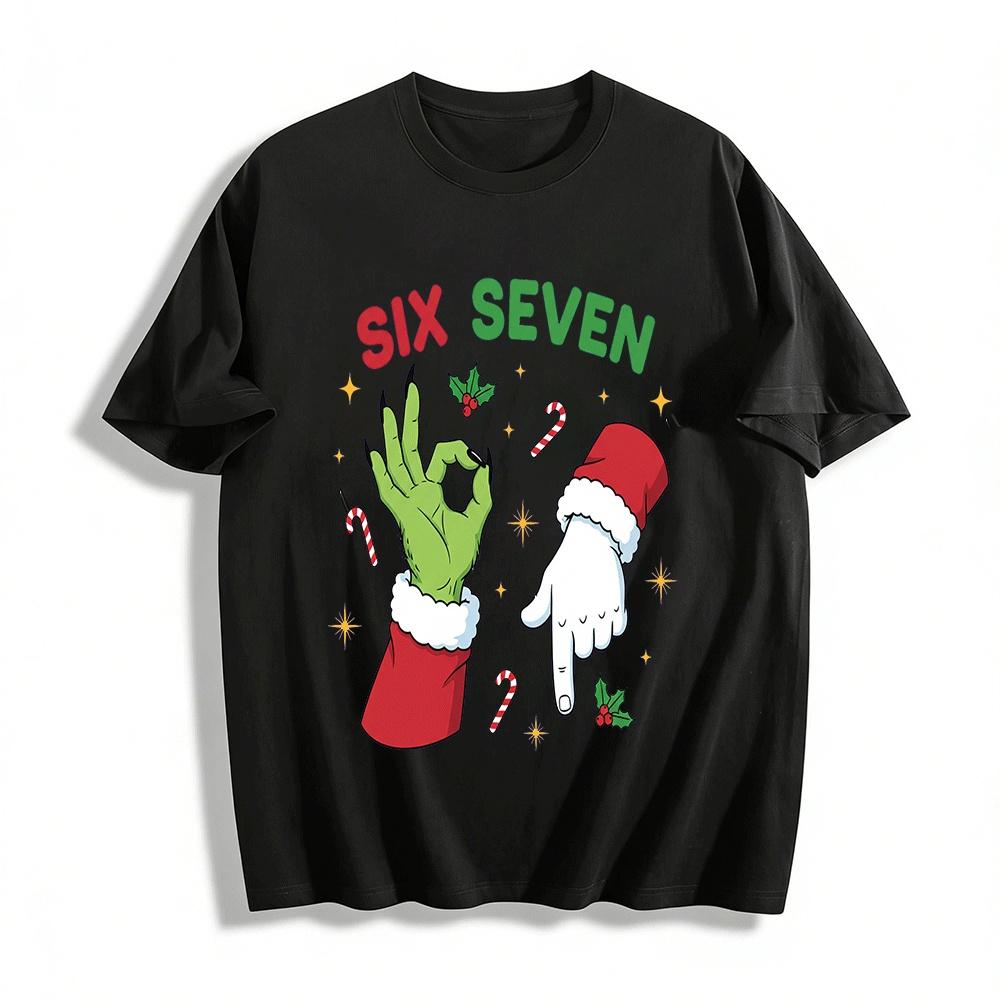 Grinch Christmas Gesture Six Seven Eight Holiday Print Top Pure cotton T-shirt XXS