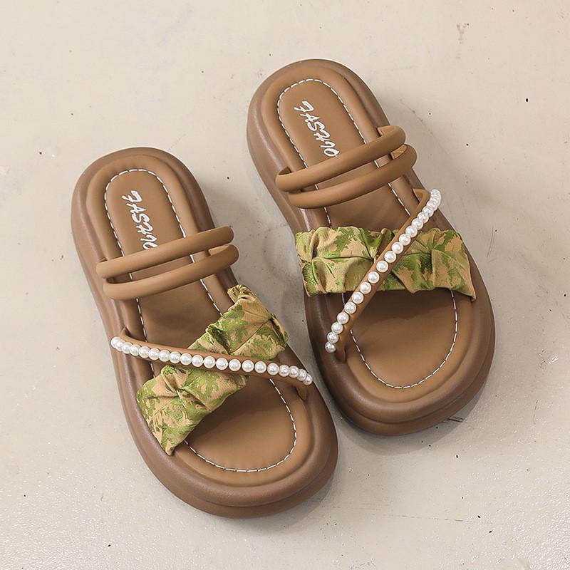 Stylish Summer Women's Sandals With Thick Sole And Elegant Design In Beige Green And Black