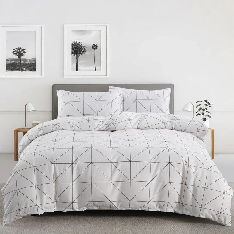 Light Grey Floral Duvet Cover Queen King, Microfiber Flower Plum Blossom Print Bedding Set Reversible Botanical Comforter Cover