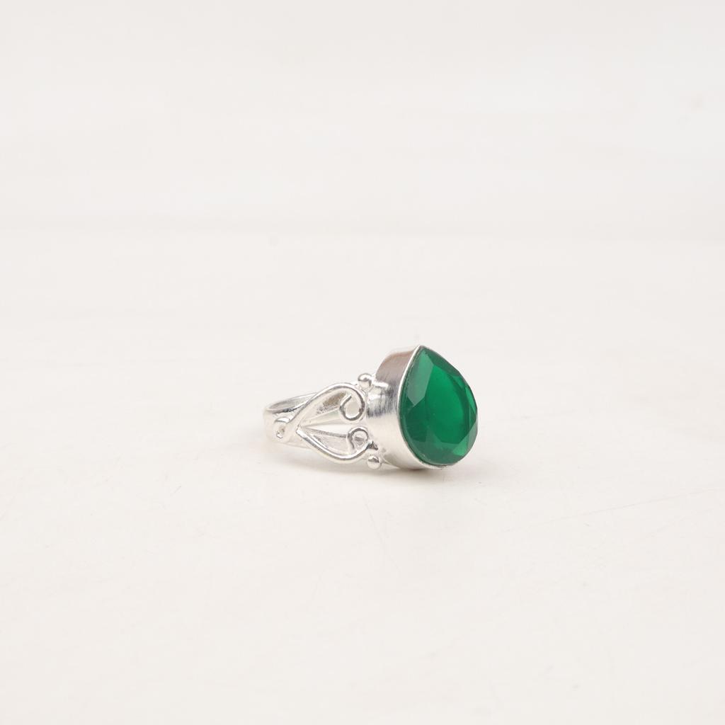 Natural Green Onyx Gemstone 925 Sterling Silver Jewelry Handmade Pear Shape Ring RR-46-9