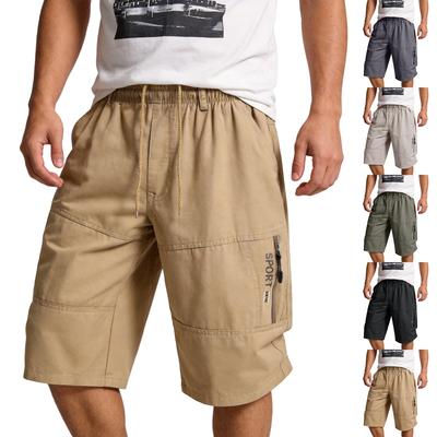 Men Casual Lightweight Summer Beach Shorts Seven Quarter Length Elastic Waist Loose Fit Pants with Zipper Pocket for Outdoor Activities