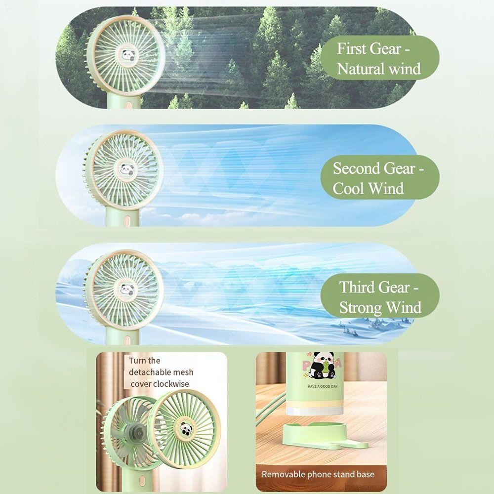 Green Cartoon Panda Fan Creative Cartoon Handheld Fan Simple Mini Electronic Fan  Camping