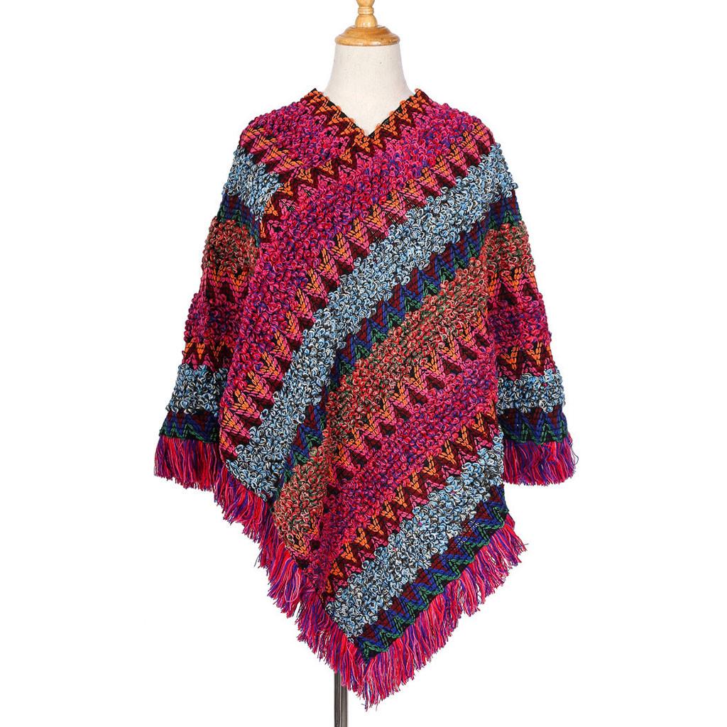 Women Printed Winter Wool Blend Soft Warm Scarf Tassel Wrap Knitted Shawl Scarf