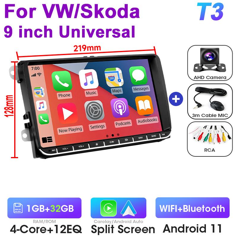 9 Inch Car Radio Android 12 For VW Volkswagen Skoda Octavia Golf Passat B6 B7 Polo Jetta Tiguan Touran 2 Din Autoradio Carplay
