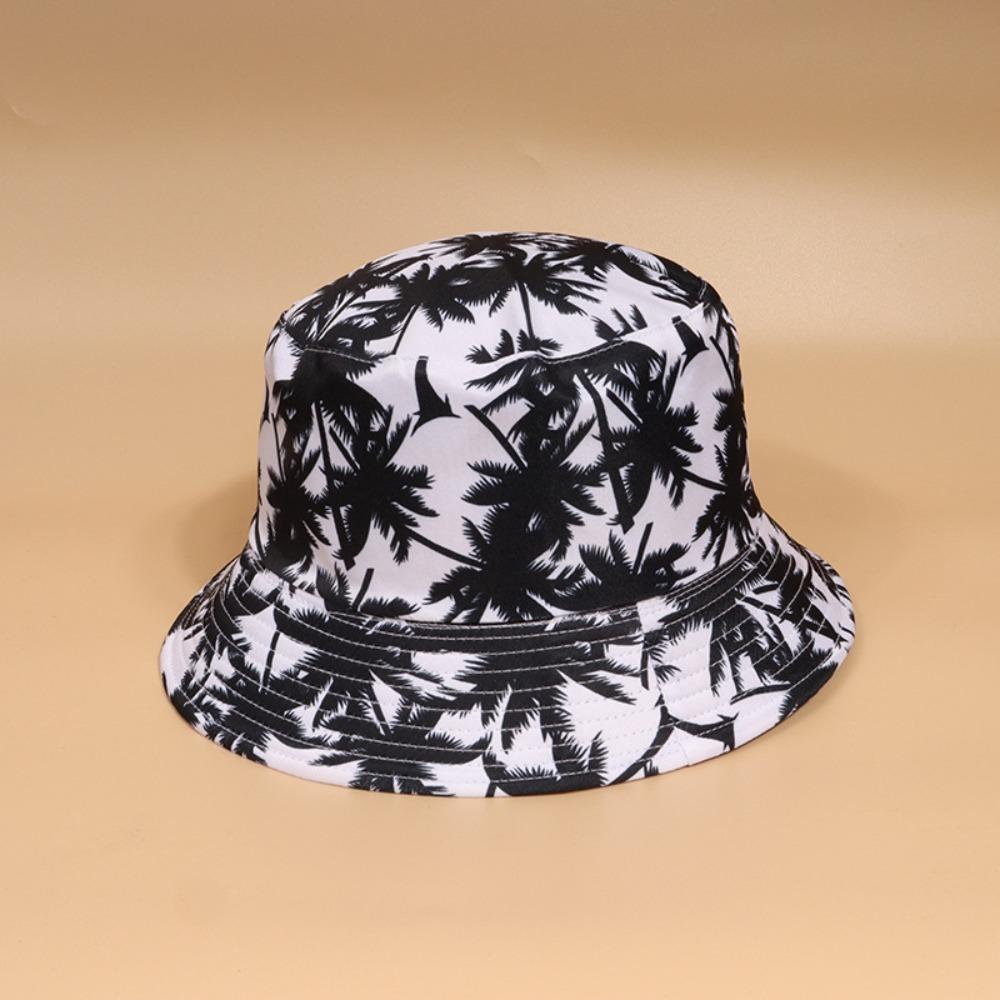 Fashion Bohemian Style Fisherman Hat Coconut Tree Print Casual Sun Hat UV Protection Lightweight Beach Hat Outdoor Activities