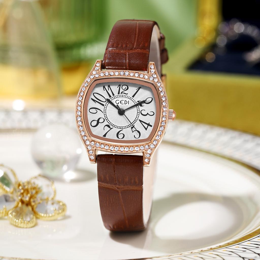 Retro Wine Barrel-Shaped Luxury Diamond-Encrusted Waterproof Belt Quartz Women'S Watch