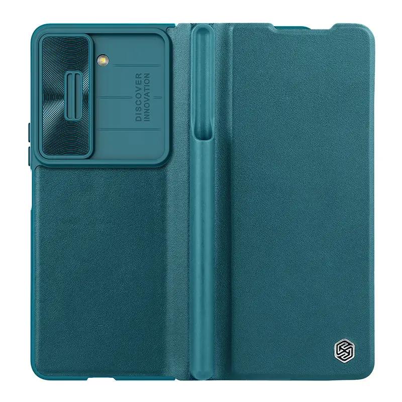 NILLKIN Qin Flip Leather Case for Samsung Galaxy Z Fold 5 with S-Pen Pocket Slide Camera Lens Cover Full Protection Phone Case