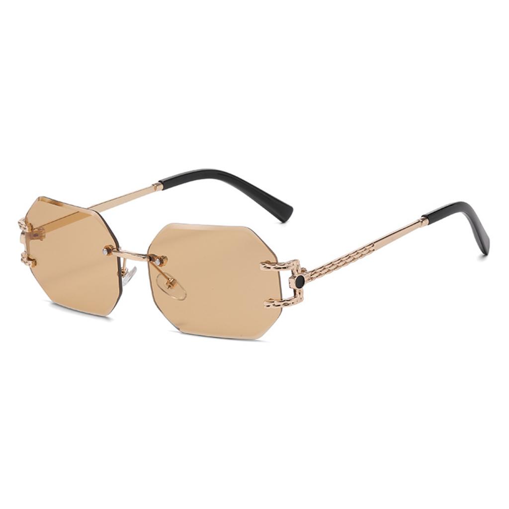 Unisex Metal Frameless Octagonal Sunglasses, Gradient Lenses With UV Protection For Daily And Outdoor Use