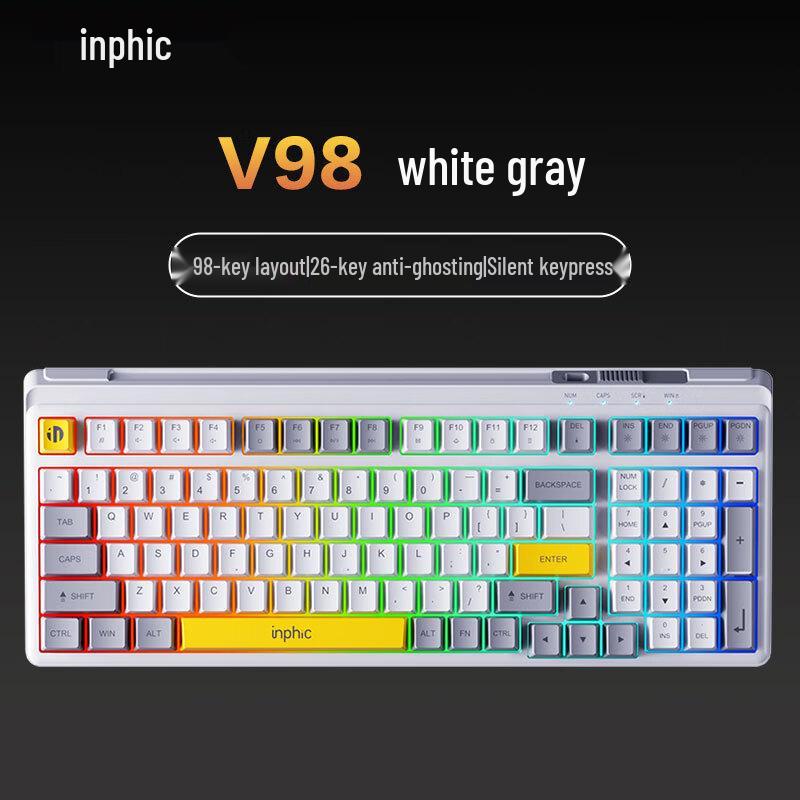 INPHIC V98PRO RGB Wired Membrane Gaming Keyboard with Control Knob