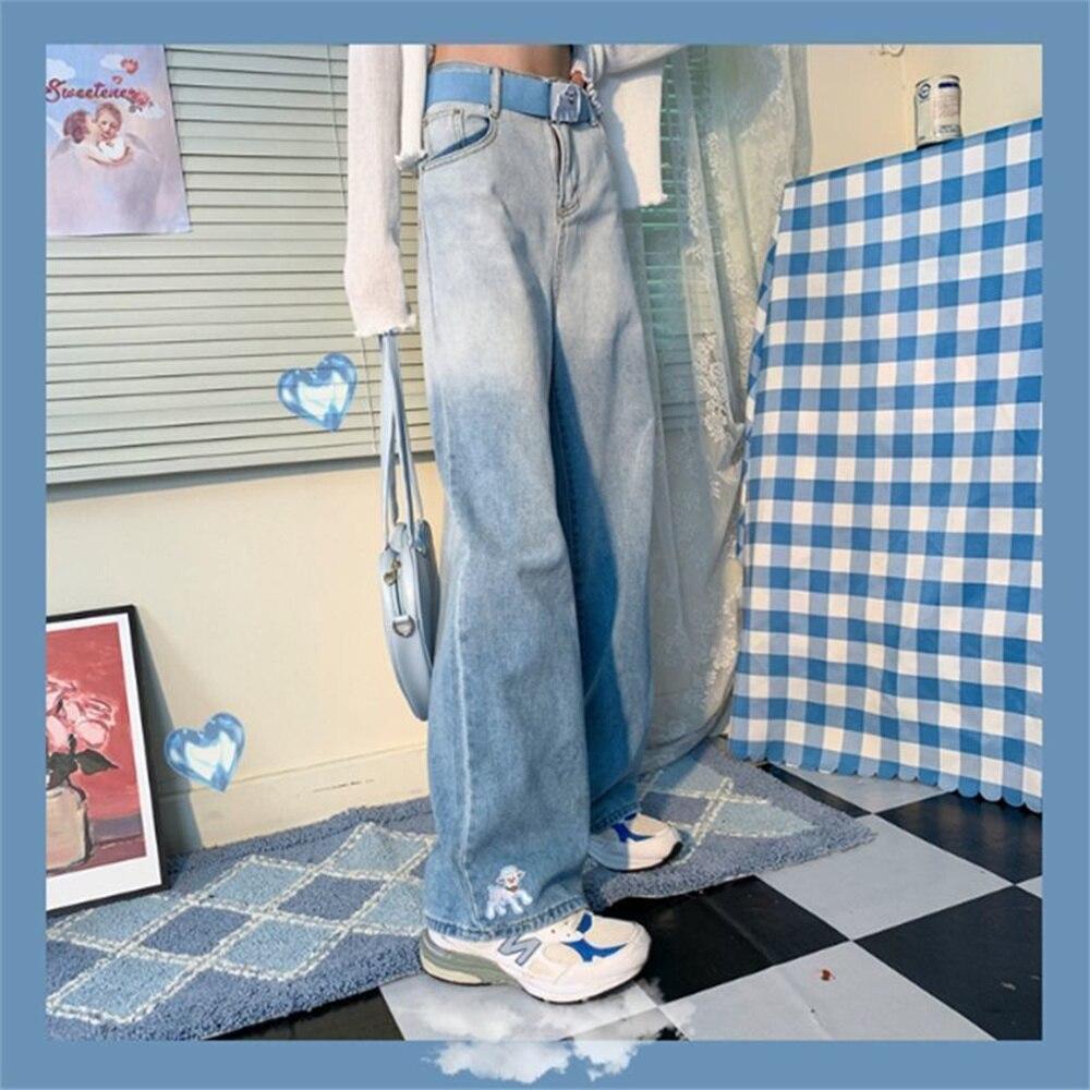 

Весна 2022, женская мода с высокой талией y2k, женские широкие джинсы, мешковатые женские джинсовые капри с градиентом, брюки, джинсовые брюки для мамы XXL синий