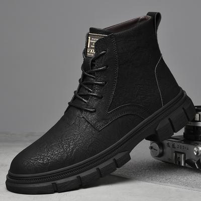 Fashion British Style Handsome Men's Motorcycle Boots Winter High Top Casual Shoes Business Men's Genuine Leather Ankle Boots Thick Sole