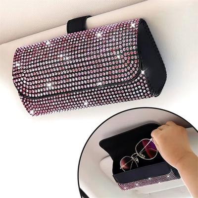 Bling Sun Visor Glasses Case Rhinestone Sunglasses Storage Box Car Eyeglasses Holder  Auto Interior