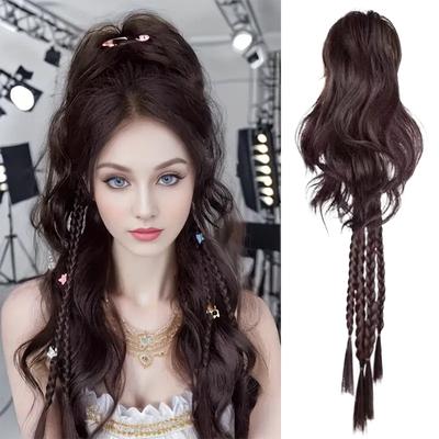 Sentetik Uzun Saç Örgü At Kuyruğu Saç Topuzu Boks Örgü Peruk Pençe Klips Yarım At Kuyruğu Uzatma Saç Aksesuarları Kadınlar İçin