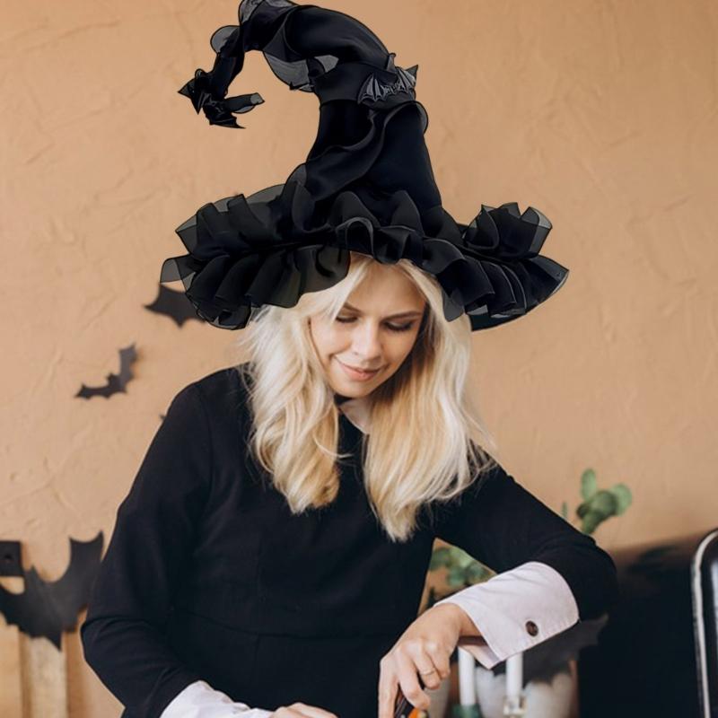 Adjustable Witch Costume Hat Lightweight Comfortable Fabric Elastic Band For Halloween Parties Cosplay Event And Themed Gatherings