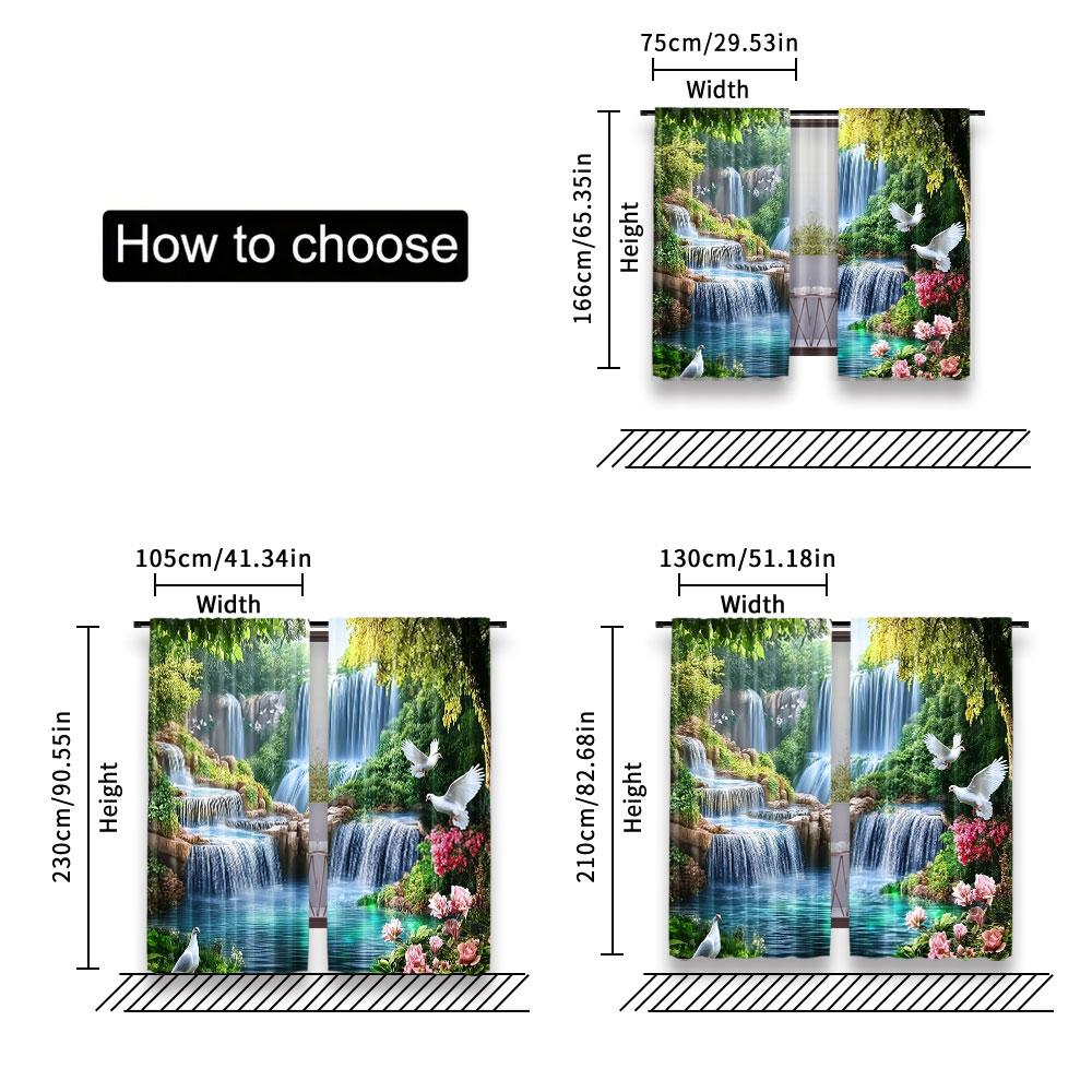 2Pcs Beautiful Forest Waterfall Landscape Curtain Vivid Nature Curtain Suitable For Bedroom Bathroom Living Room Dining Room