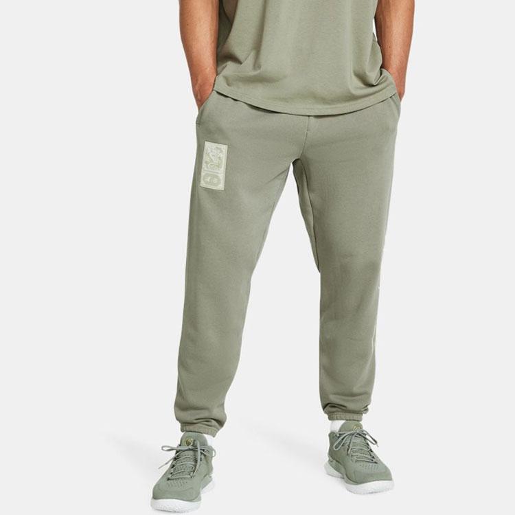 Under Armour Curry X Bruce Lee Collaboration SS24 Spring Collection Printed Logo Tapered Long Knit Sports Pants Men Pants Green 1383111-504