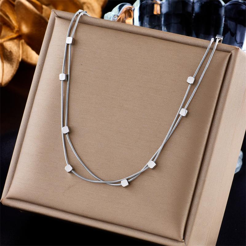 DIEYURO 316L Stainless Steel 2 In 1 Small Cube Chains Necklace For Women New Gold Silver Color Girls Choker Party Jewelry Gifts
