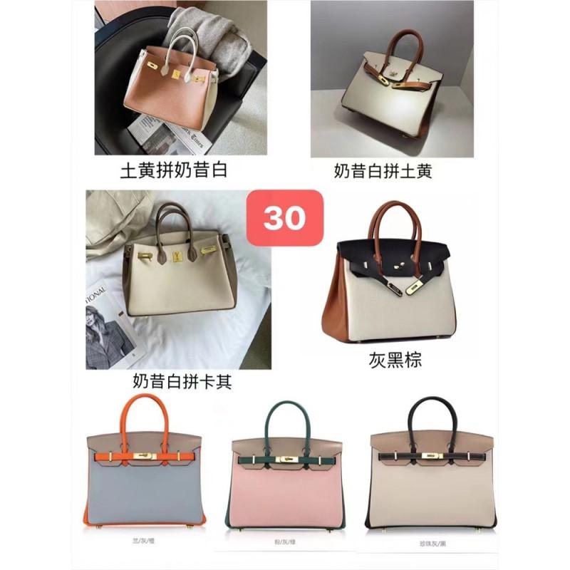 Color Block Milkshake White Khaki Tote Bag Genuine Leather Crossbody Medium Size
