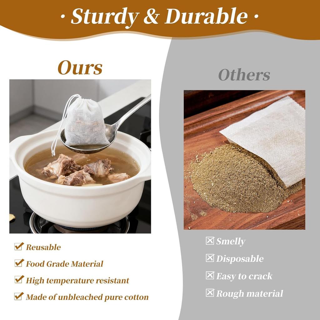 50 Pcs Muslin Drawstring Bags Reble Tea Bags Natural Cotton Unbleached Small Cheese Cloth Bag for Cooking Straining Soup Sachet Coffee Tea Brew Spice