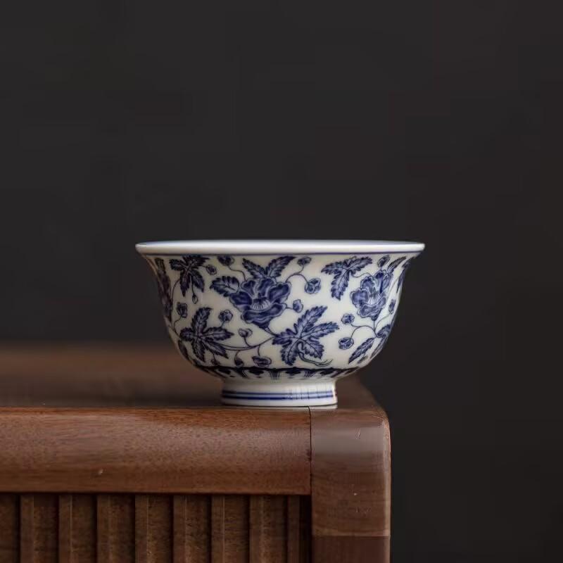 White Porcelain Blue And White Okra Yongle Teacup Master Cup Single Cup Ceramic High-End Kung Fu Tea Set Personal Special Tea Cup
