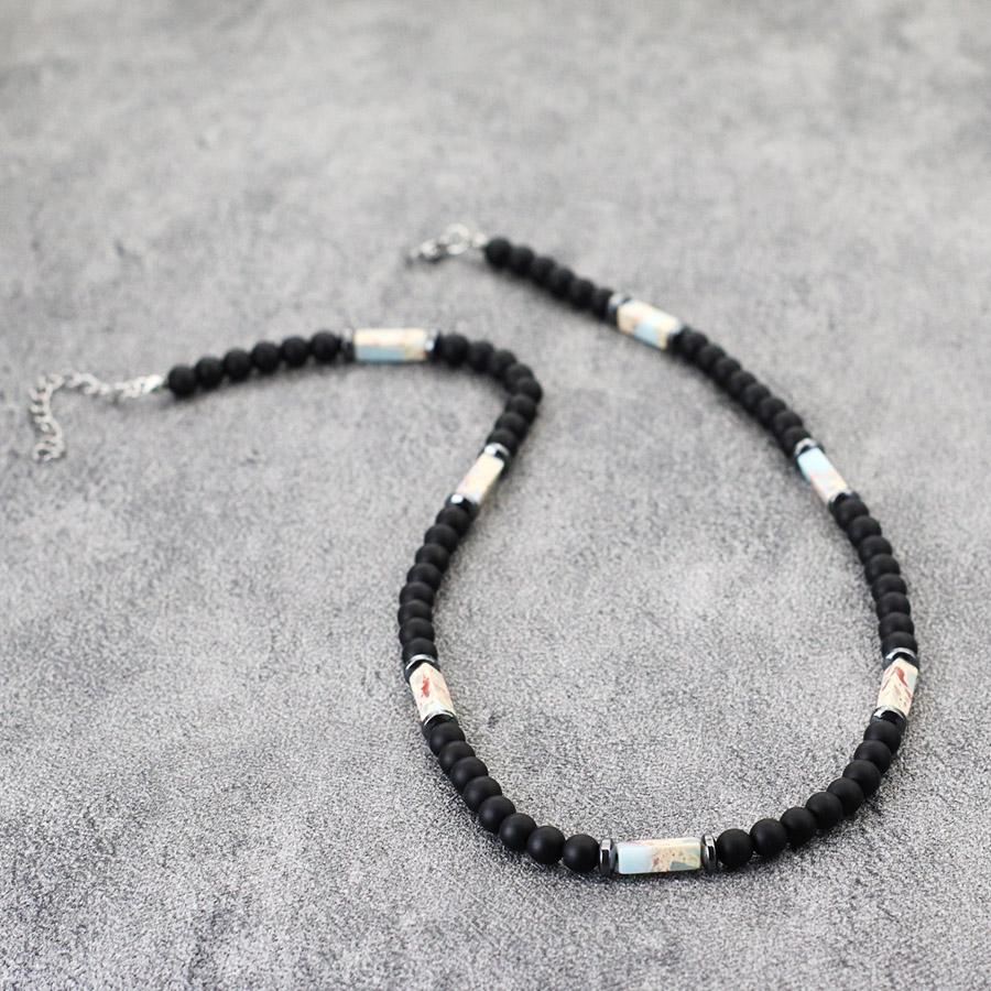 Collana Unica in Pietra Naturale da Uomo 19 Pollici Choker Corto Fibbia in Acciaio Inossidabile Perline Quadrate Occhio di Tigre Accessori per Ciclismo