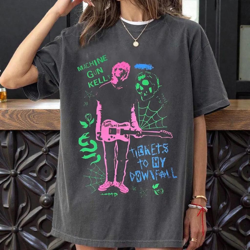 Machine Gun Kelly Lost American Tour Graphic Tee Tickets To My Downfall Shirt Neon Punk Rock TShirt Vintage Grunge Aesthetic