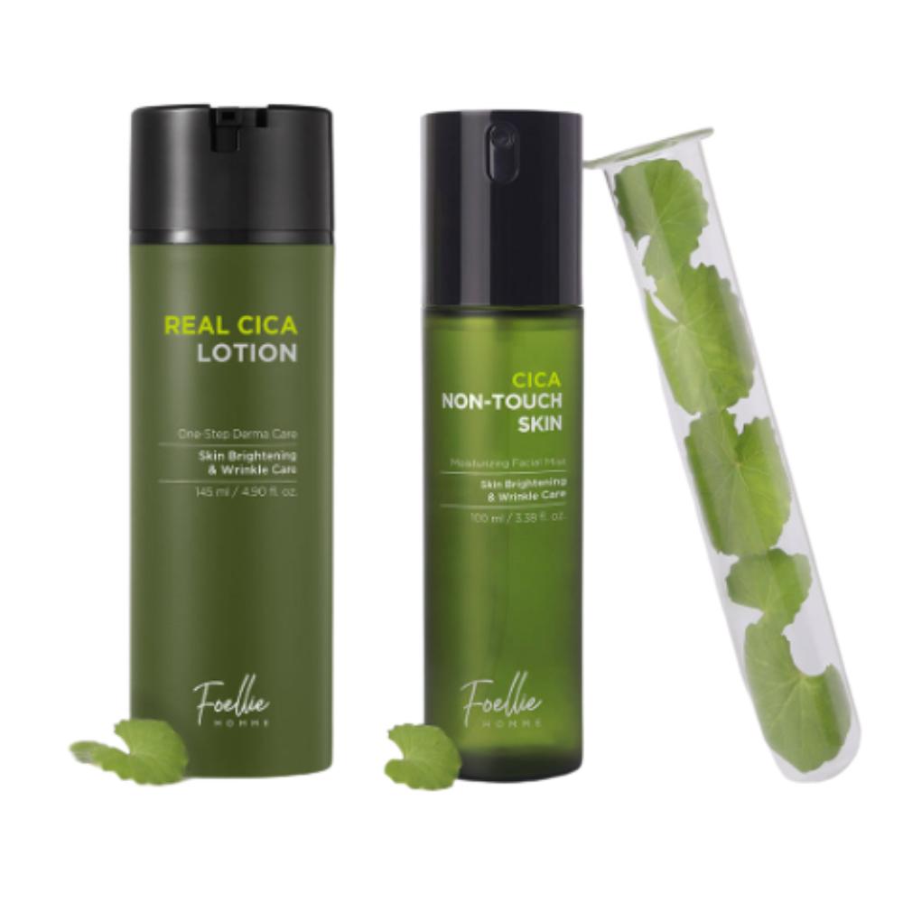 Foellie Homme True Cica Soothing Lotion 145ml + Non-Touch Skin 100ml | Men’s Calming Skincare Set
