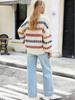 Wish Spring Women's Off-White Striped Loose Knit Round Neck Sweater