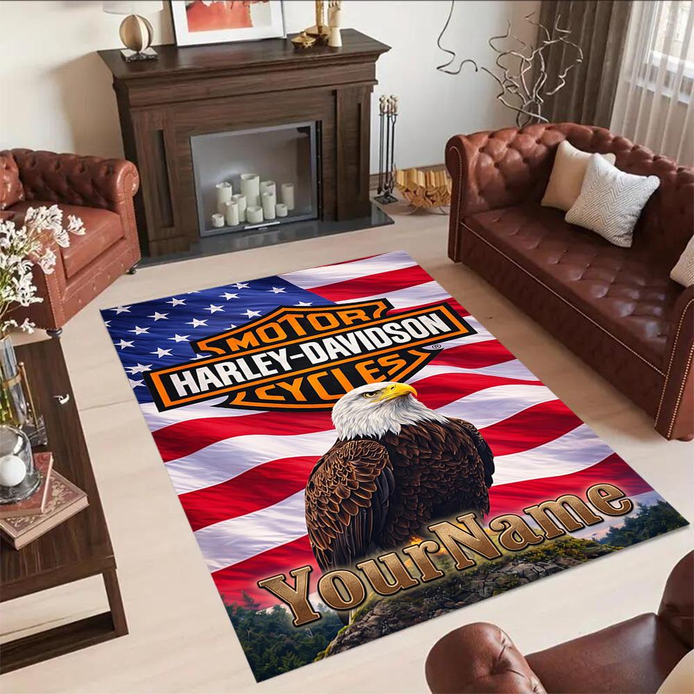 Harley-davidson Motorcycles Customizable Name Carpet Suitable for Game Room Living Rooms Study Room Dormitory Anti-slip Rug Decorate Offices