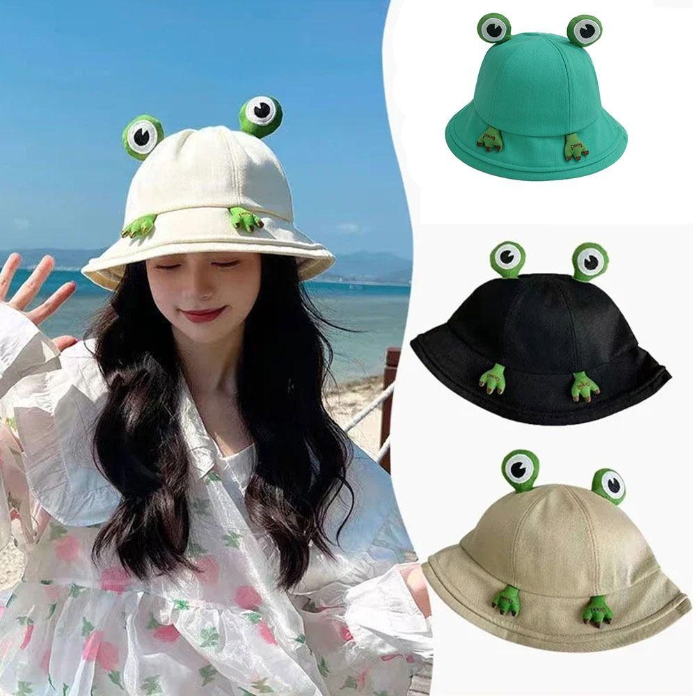 Sun Protection Frog Fisherman Hat Big Brim Women Bucket Hat  Parent Child Matching
