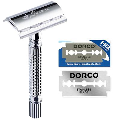 Kazakiri W Silver Double Edge Razor for Men with 1 Replacement Blade