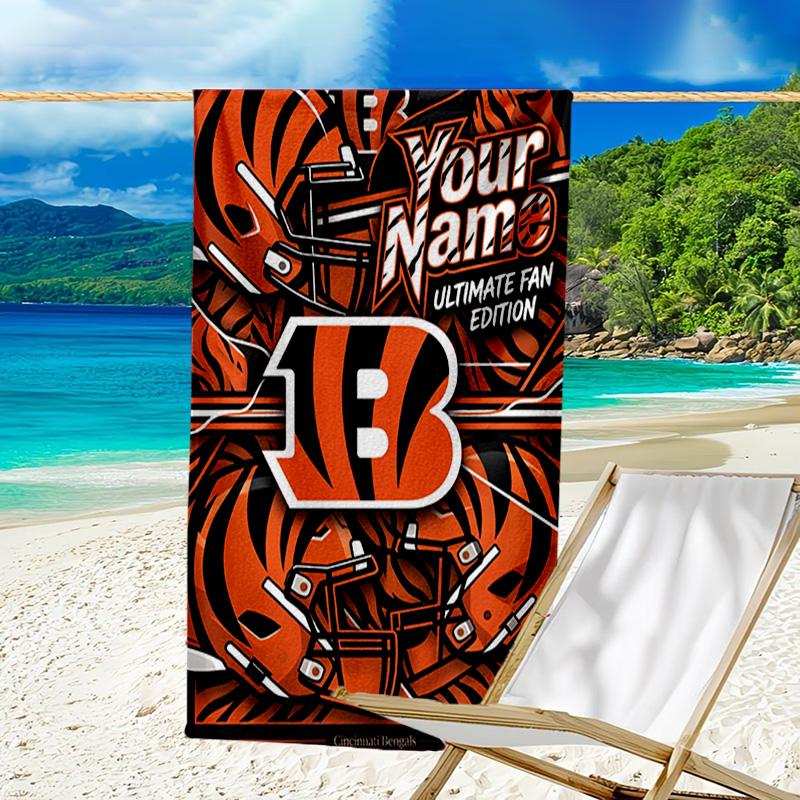Custom Name Beach Towel Bengals Helmet Beach Towel, Soft Microfiber, Gift for Her/Him, Birthday, for Pool, Beach, Travel, Fan Gifts