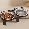 Stainless Steel Pet Double Feeder Bowl Large Capacity Anti-Tip Dog Food Bowl Non-Skid Base No Spill Elevated Pet Bowl Multi-Pet