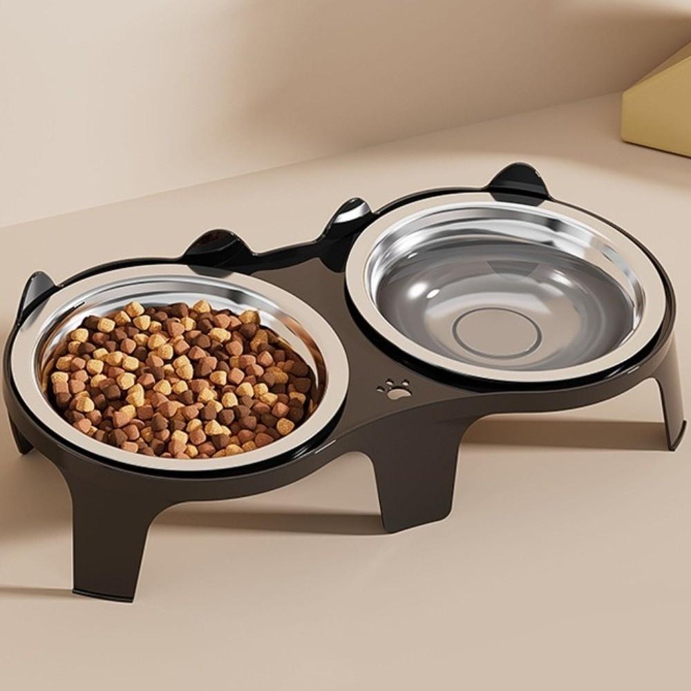 Stainless Steel Pet Double Feeder Bowl Large Capacity Anti-Tip Dog Food Bowl Non-Skid Base No Spill Elevated Pet Bowl Multi-Pet