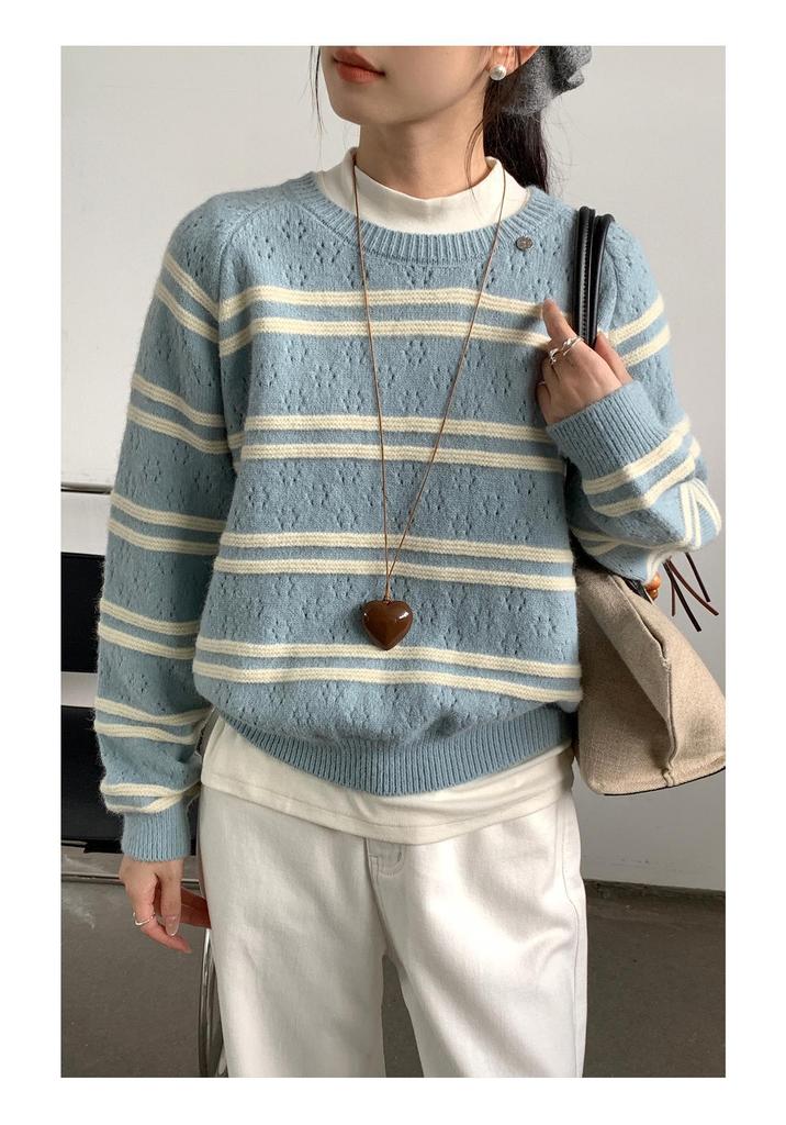 No Return: Women's Korean Style Striped Loose Sweater - Comfortable Casual Top