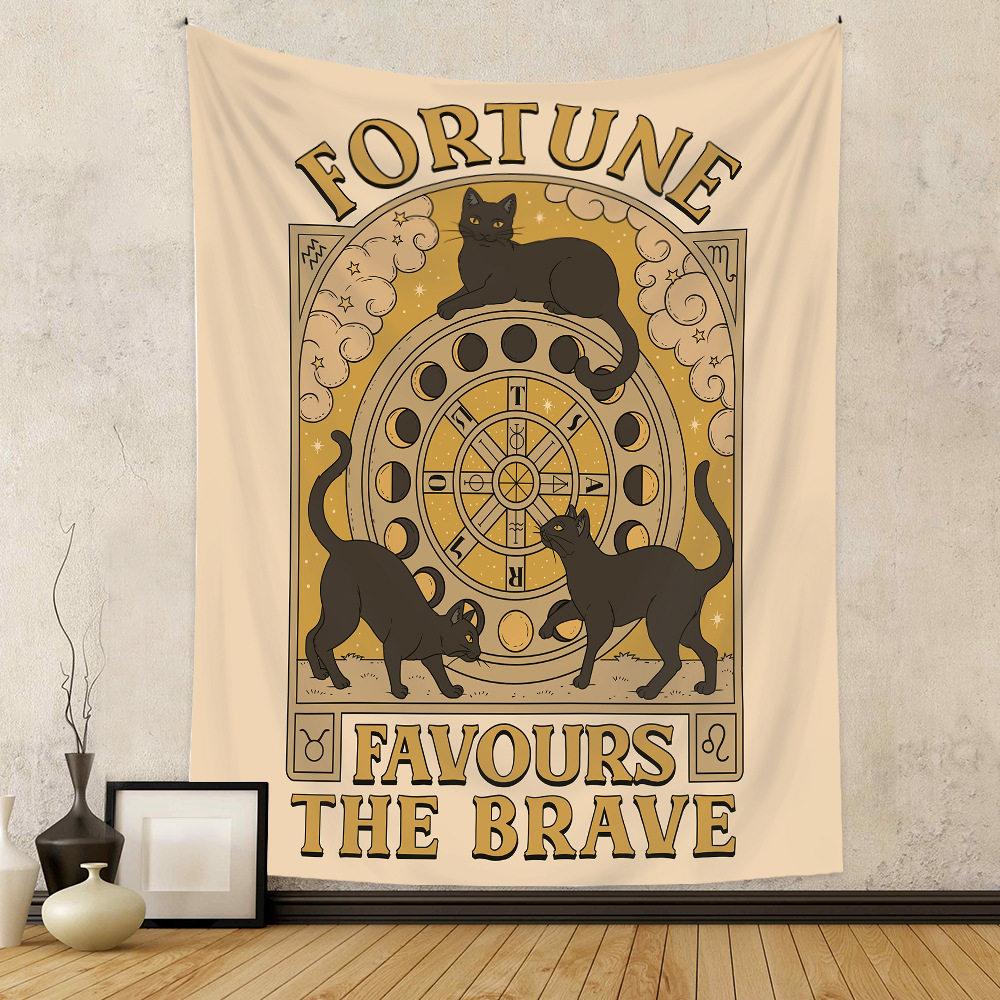 Vintage Tarot Cat Bohemian Wall Tapestry Artwork for Bedroom Decor Cat Tarot Vintage Boho Style Hanging Tapestry