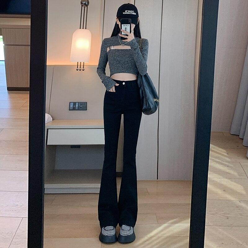 Autumn Winter New Harajuku Loose Warm High Waist Trousers Jean Pants Women Thicken Bell-Bottoms Velvet Vintage Slim Denim Pants