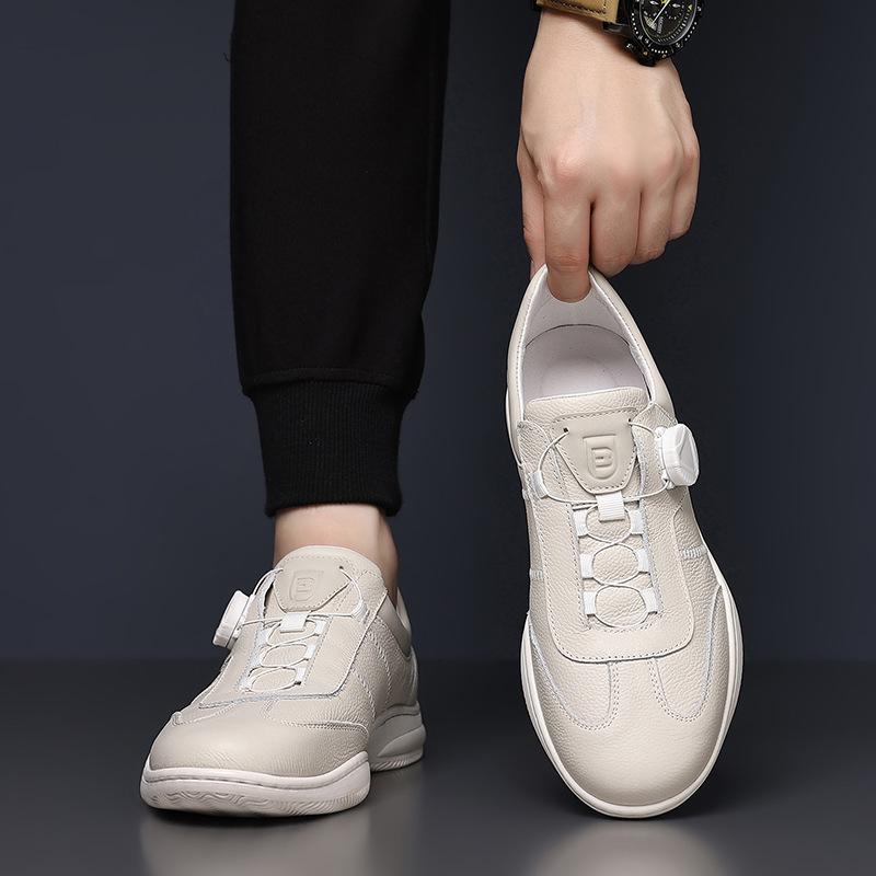 Trendy Leather Shoes Men Casual Rotary Buckle Easy Wear Loafers Lazy Cowhide Formal Business Sneakers Sportswear Daily Travel