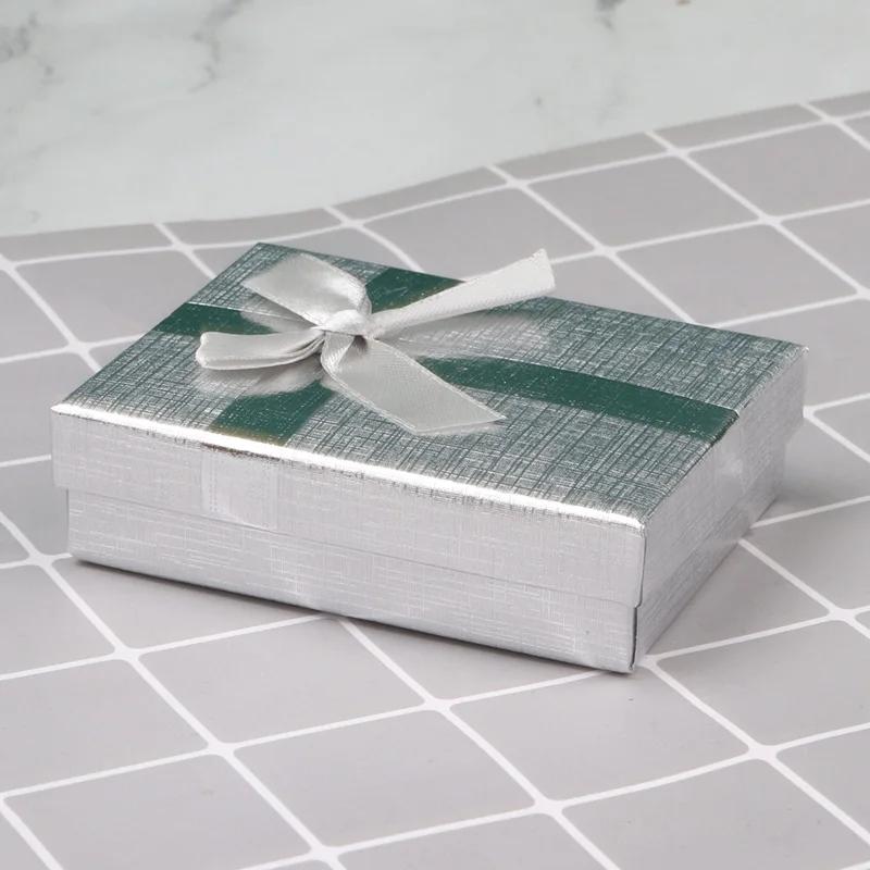 

12 шт. бантовая шкатулка для украшений, серьги, органайзер для хранения ожерелий, бумажные органайзеры для хранения ювелирных изделий, подарочный футляр серебряный