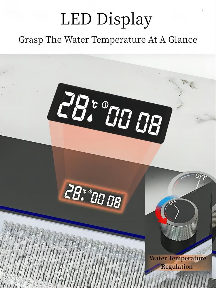 Küchenspüle aus Edelstahl 304, Doppel-Wasserfall, Einzelschlitz, integrierte Digitalanzeige, Wasserhahn-Set, Seifenspender, Tassenwascher