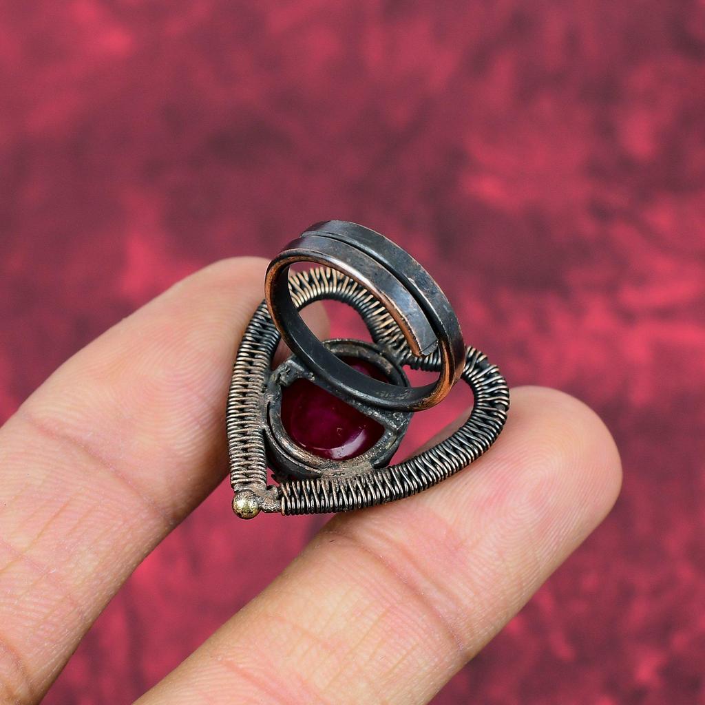 Faceted Kashmir Ruby Ring Copper Wire Wrapped Gemstone Ring Elegant Jewelry Adjustable Ring Copper Wire Wrap Jewelry Handmade Rings For Gift