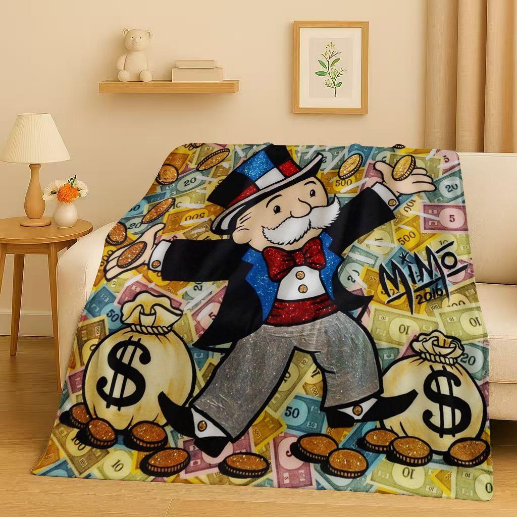 3D Rich Game Monopoly Money Dollar Cartoon Flannel Blanket,Ultra Soft Warm Plush Throw for Home Bedroom Bed Sofa Cover Kids Gift